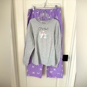 Pajamagram Women's Sz L PJ Set Purrfect Holiday Cat Cotton Flannel Long Sleeve